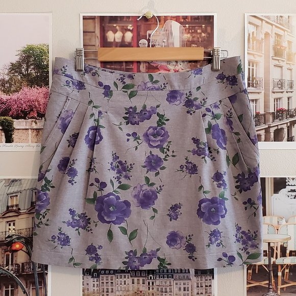 Lush Grey/Purple Floral Mini Skirt (Made in USA) - Picture 1 of 6